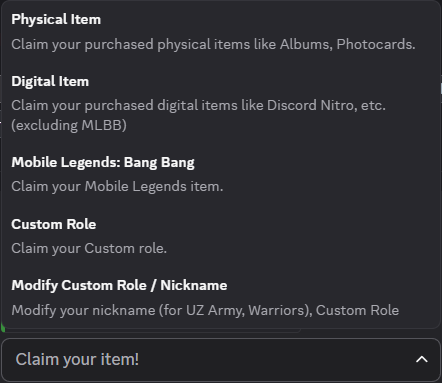 Item selection dropdown